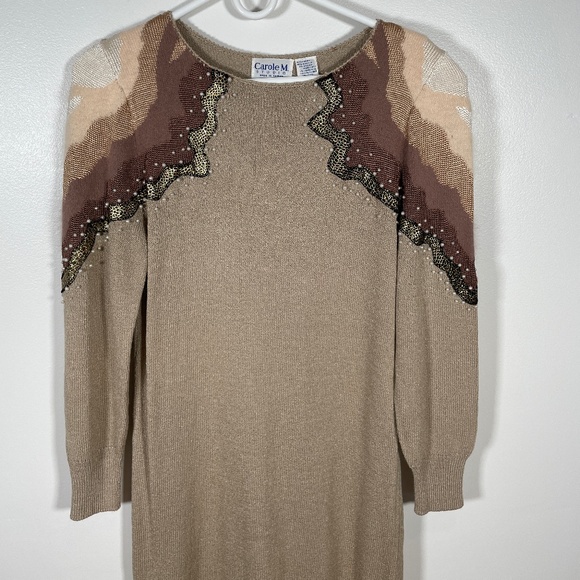 VTG CAROLE M. STUDIO Cocktail Dress Beige Size S Rayon Angora Rabbit Hair - Picture 3 of 15